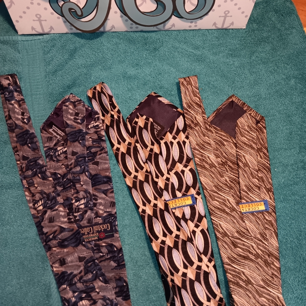 Cocktail Collection 100% Silk Colorful Patterned Ties Set Of 3
